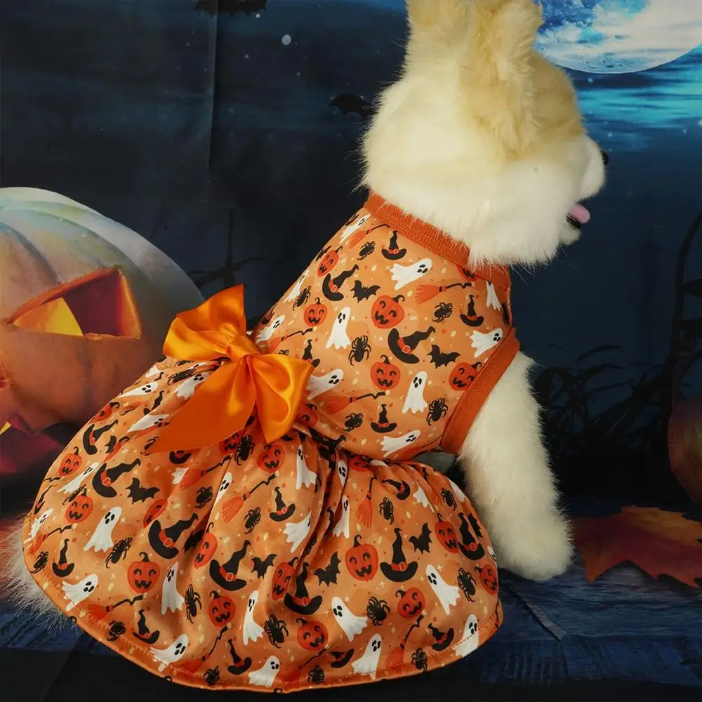 

Cosplay Pumpkin Dog Dress Satin Bow Cat Princess Dresses For Small Dogs Funny Pet Clothing Puppy Skirt Pet Supplies Dog Clothes