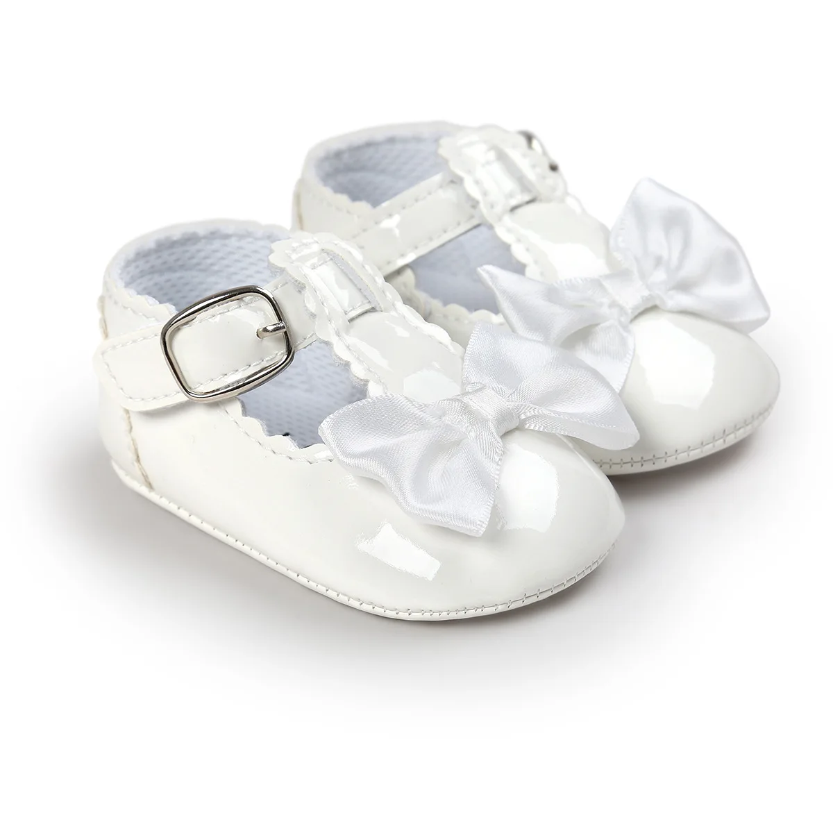 Bébé mignon arc princesse robe chaussures en cuir PU couleur unie fond souple premier enfant en bas âge chaussures 0-18 mois nouveau-né bébé chaussures fille