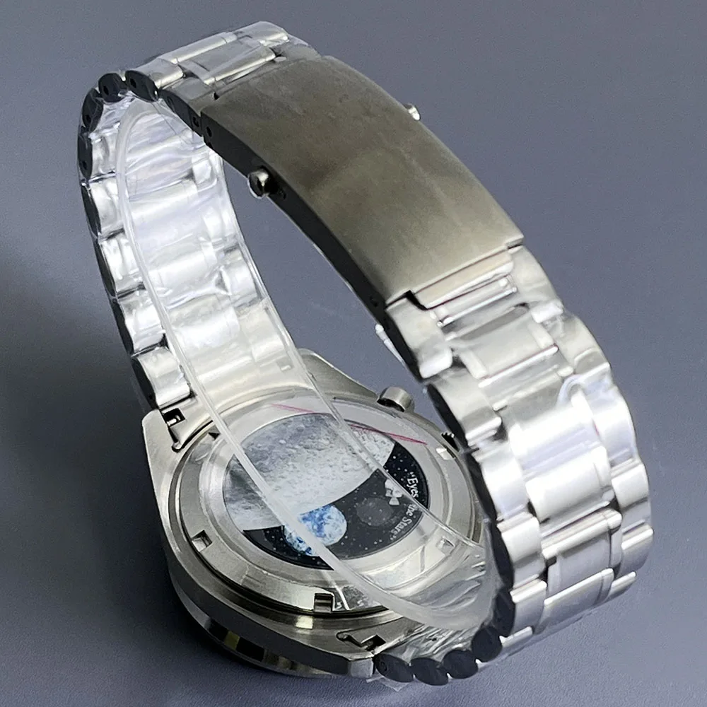 40mm Stainless Steel VK63 Man Watch Case Strap Moon Back Cover Set for Chronograph VK63 Movement Fit 32.5mm Dial Watch Parts