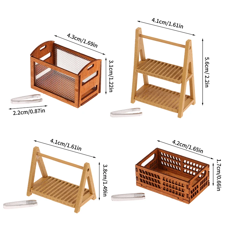 Estante de pan en miniatura para casa de muñecas, caja de almacenamiento para pasteles, cesta con Clip para hornear, decoración de escena, accesorios para casa de muñecas, 1 Juego, 1:12