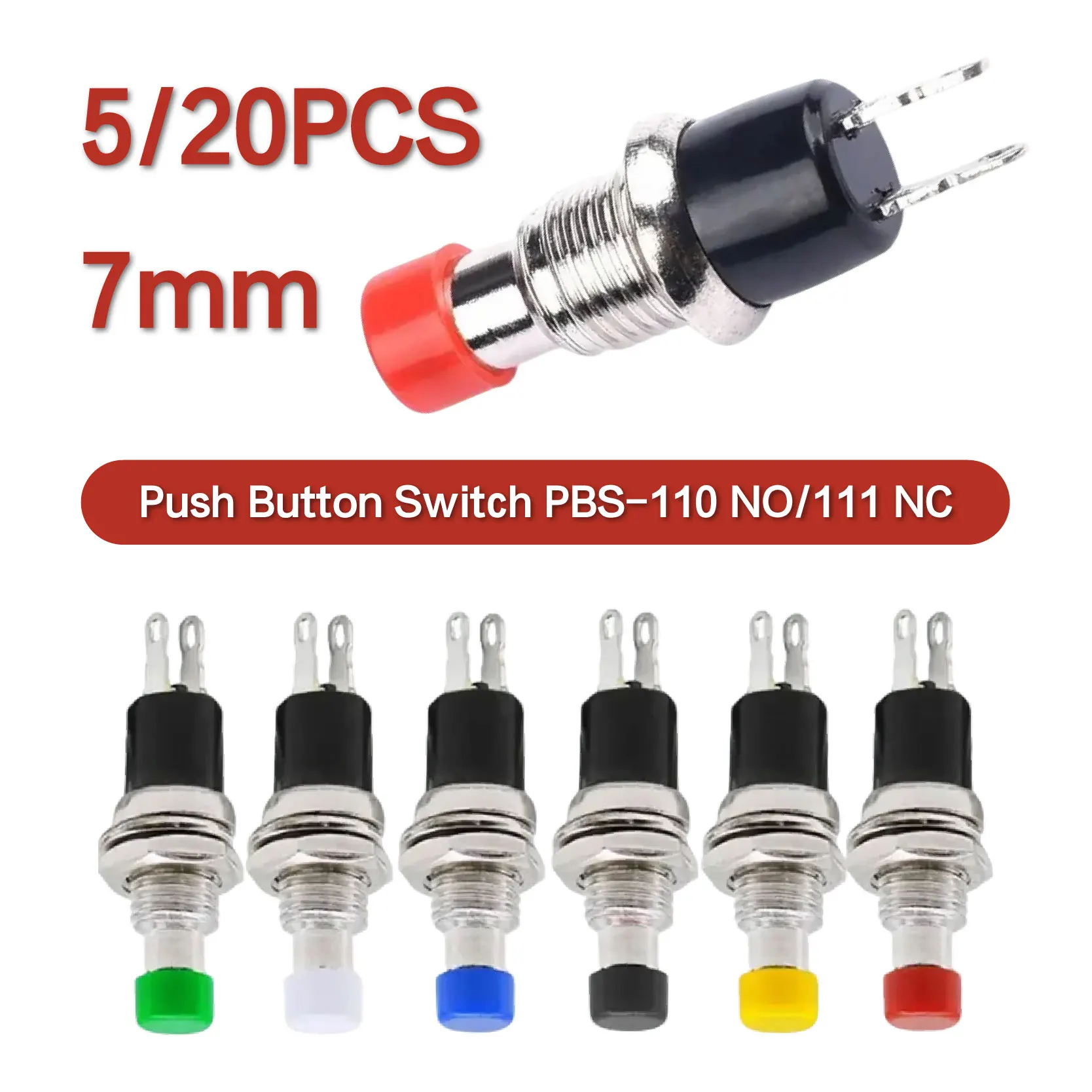 5PCS  7MM  PBS-110 Momentary Push Button Press The Reset ON OFF Push Micro Switch Normally