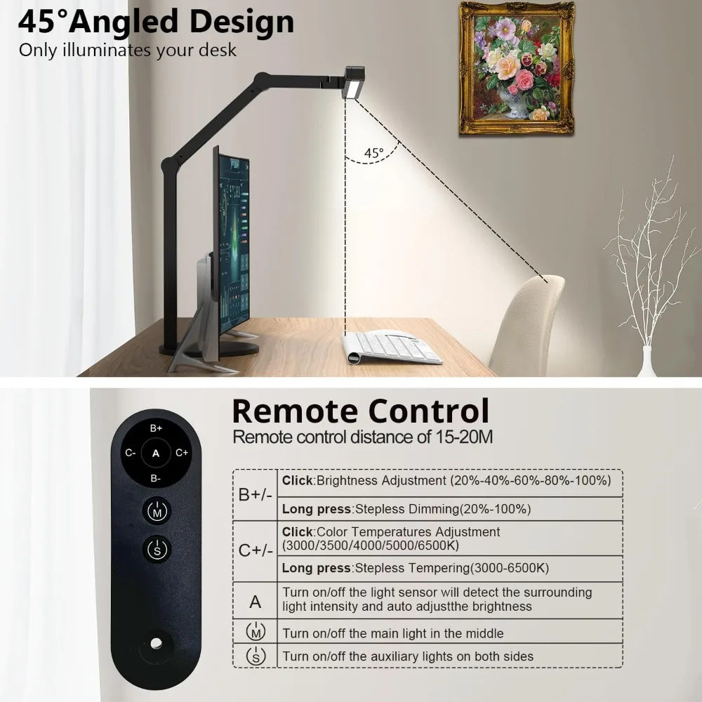 Architect Desk Lamp with Remote Control, Adjustable Led Desk Light for Home Office with Base