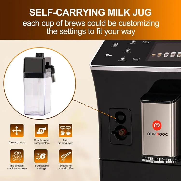 Máquina de café expresso super automática, máquina de café expresso totalmente automática com moedor, máquina de café com tela sensível ao toque fácil de usar