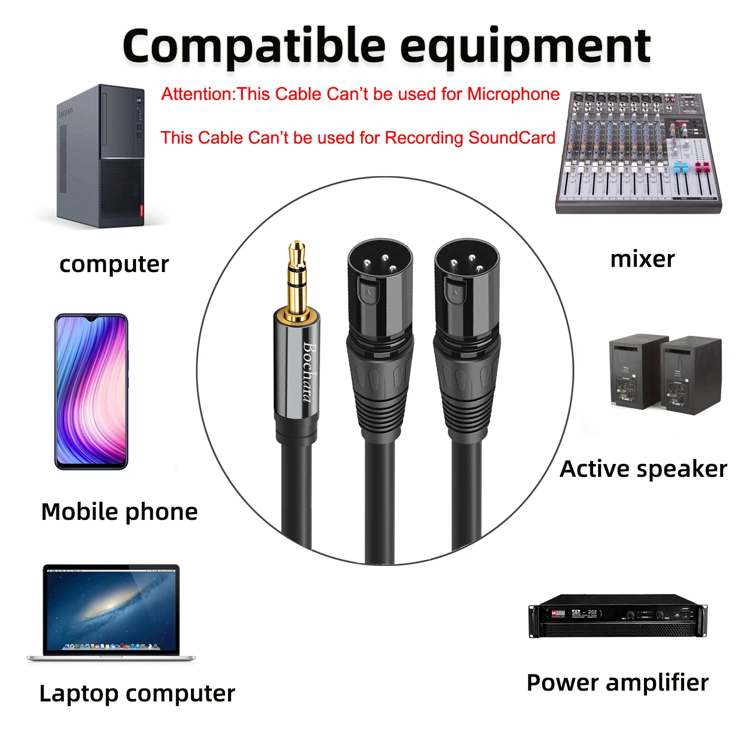 Bochara Jack Stereo da 3.5mm maschio a doppio XLR maschio OFC Aux cavo Audio intrecciato schermato per altoparlanti Mixer 1.5m 3m 5m