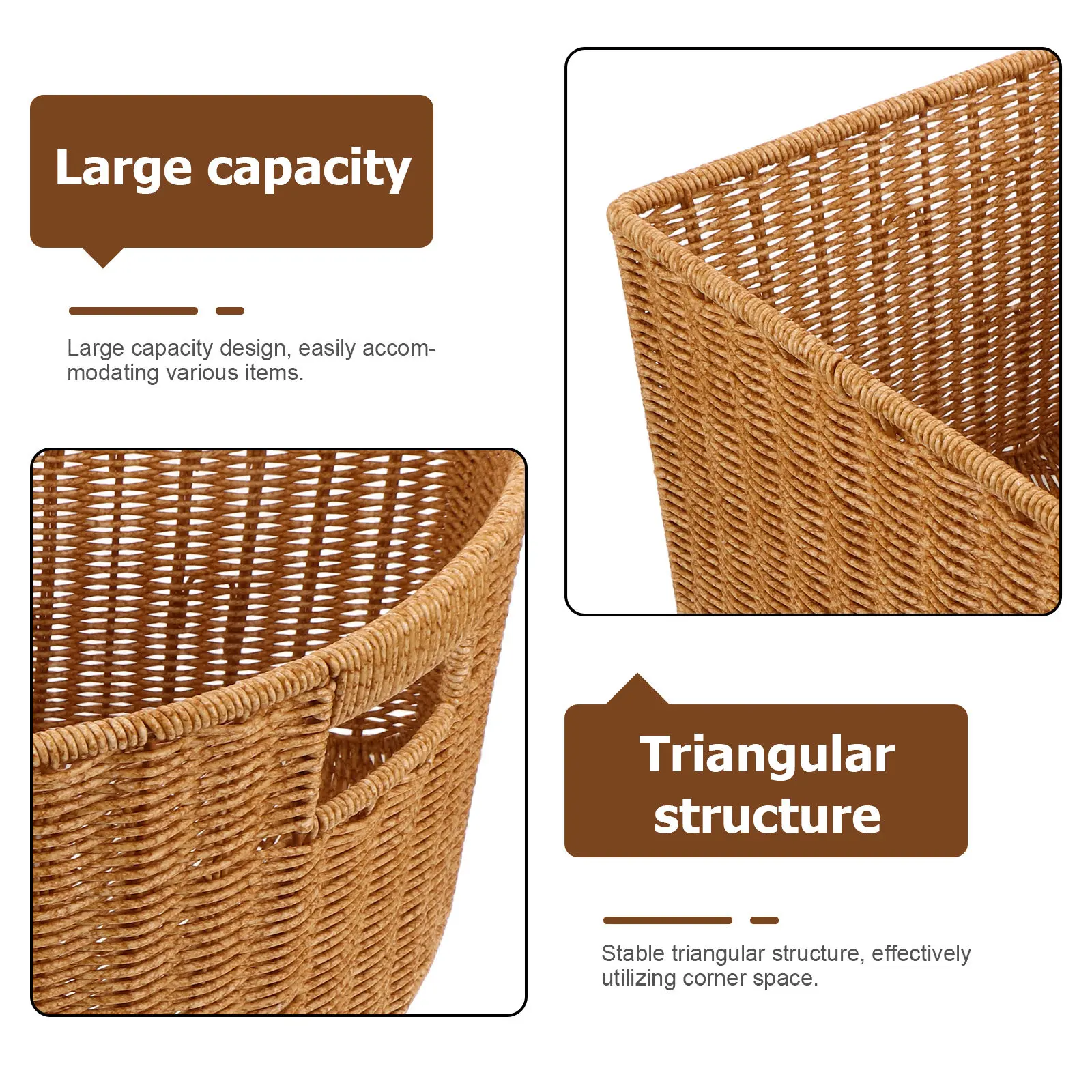 

Plastic Rattan Woven Triangle Corner Tray 15.5x11x8 Inch Stylish Countertop Storage Basket for Seasonal Decor Clothes and Pantry