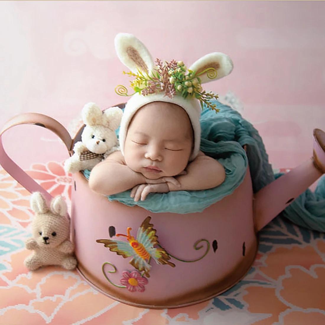 

Vintage Newborn Wool Felt Bonnet Baby Girl Bunny Flower Hat Newborn Photography Props Boy Baby Reindeer Floral Hat Photo props