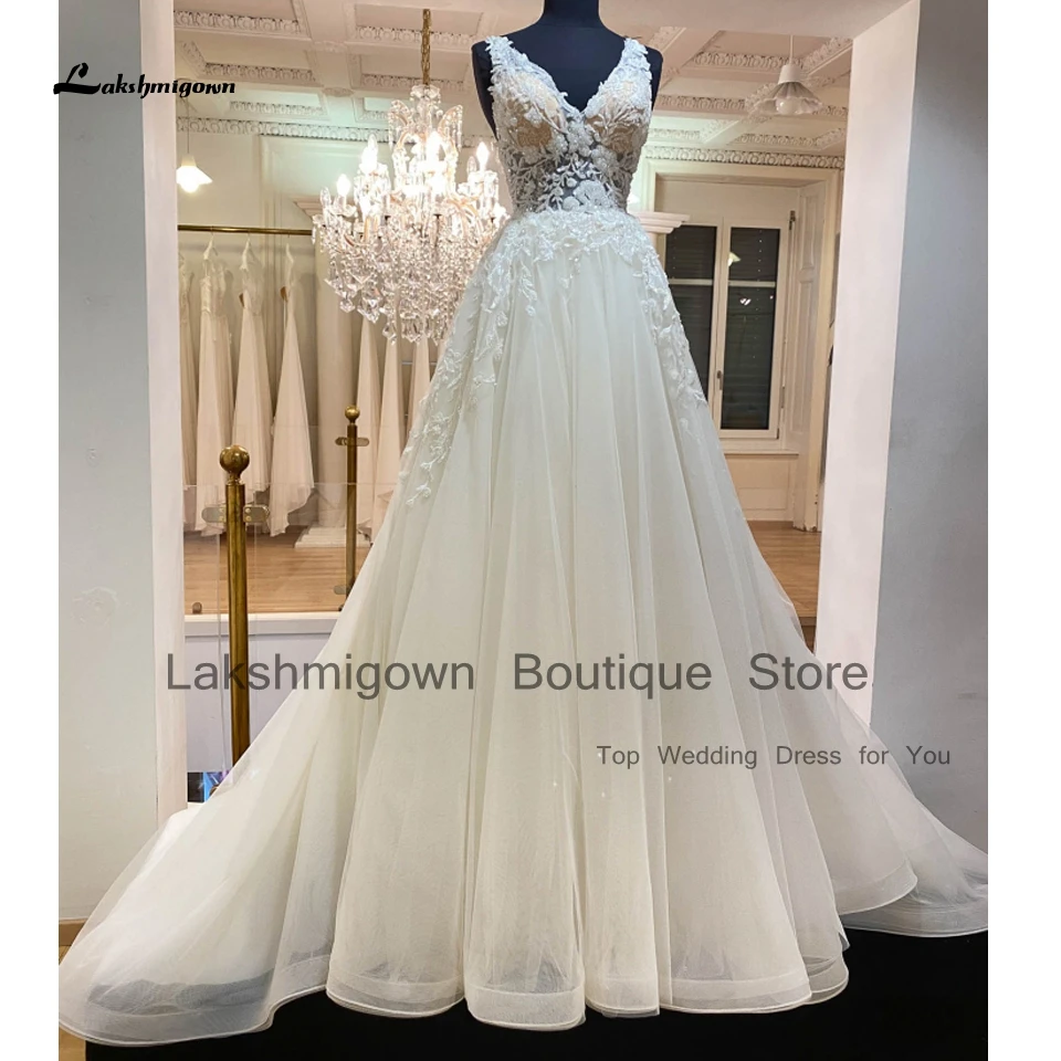 Vestido Novias luksusowe ślubne linii suknia ślubna plaża 2023 w stylu Vintage Laxe frezowanie Tulle długie Boho suknie ślubne V Neck Backless