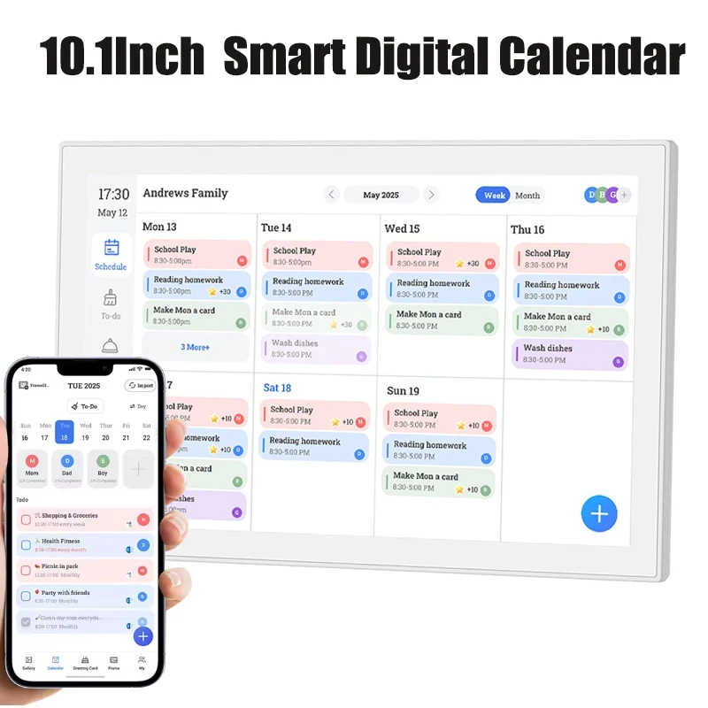 10,1 Zoll Smart Digitaler Kalender mit IPS HD Touchscreen WLAN Elektronischer Bilderrahmen Terminplaner Haushalts-Mahlzeitenplaner