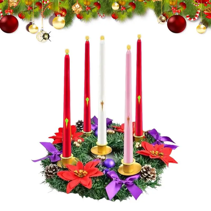 Advent Wreath 12-Inch Creative Christmas Candle Holder Desktop Ornaments Christmas Centerpiece Wreath Decorations Supplies For