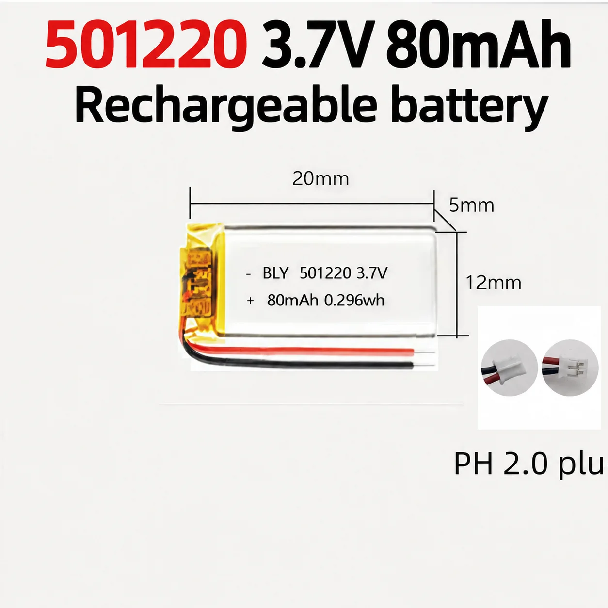 3.7V 80mAh 501220 Lithium Polymer LiPo Rechargeable Battery For Bluetooth Headset Smart Watch GPS Selfie Stick Replacement Cell
