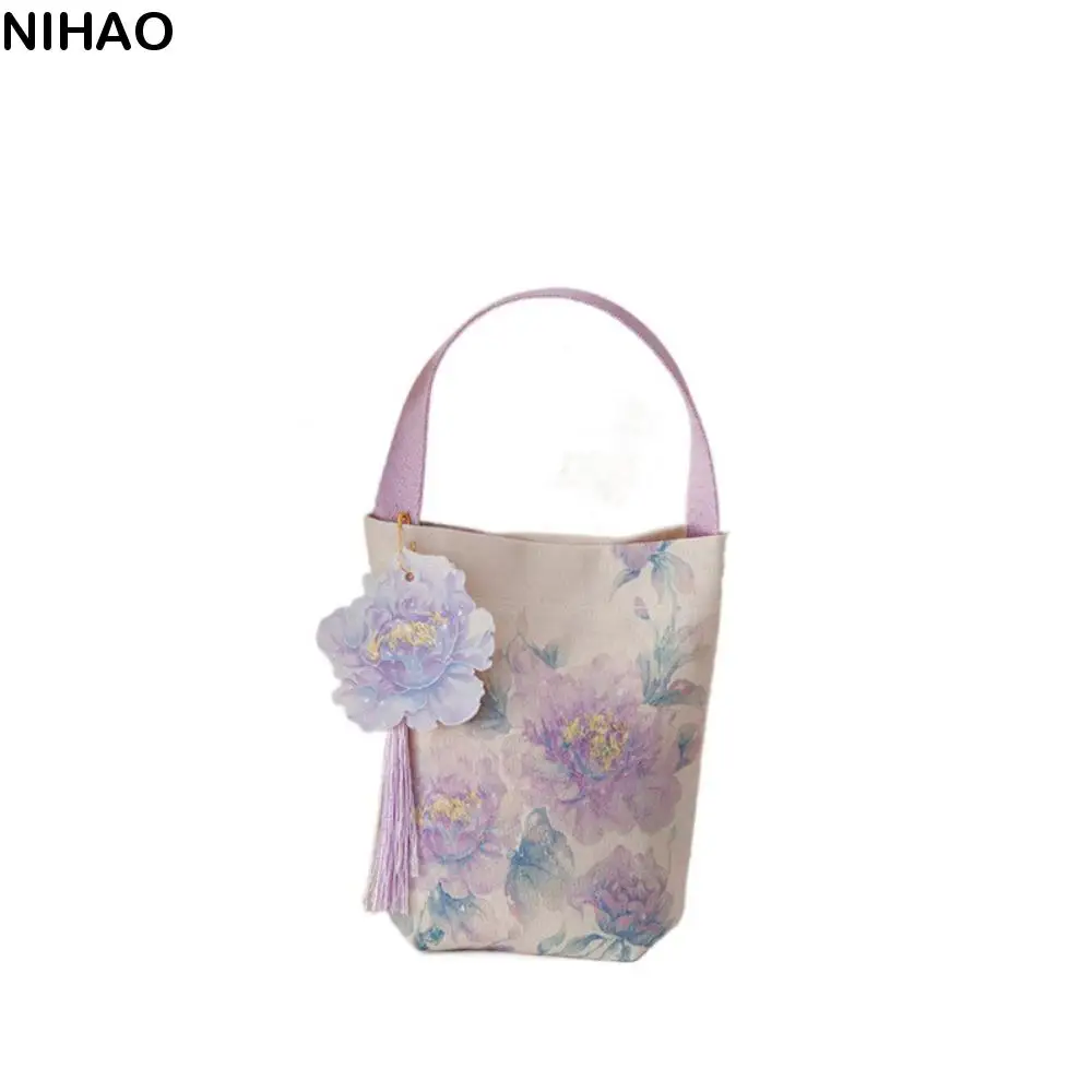

Printing Flower Tassel Wrist Bag Temperament Storage Bag Chinese Style Handbag Jewelry Packing Make Up Pouch Wedding Candy Bag