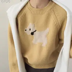 Women Autumn Winter Korean Loose Embroidered O-neck Knitting Women Clothes Preppy Style All-match Loose Pullovers Long Sleeve