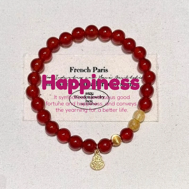 

Natural Red Agate Bracelet Beads Small Gourd Pendant Women Man Amulet Good Fortune Happiness Accessory Yellow Crystal Jewelry