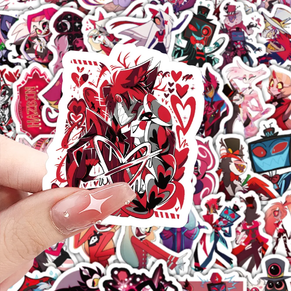 10/60 قطعة فندق Hazbin الرسوم المتحركة الكرتون ملصقات مقاومة للماء الديكور دفتر المحمول الغيتار حقيبة كوب ماء الكتابة على الجدران اللعب