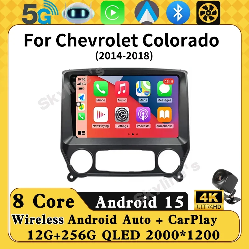 Rádio Multimídia Android 16 para Carro Chevrolet Colorado 2014-2018 Silverado GMC Sierra VIA Vtrux Truck 2014-2018 Estéreo BT