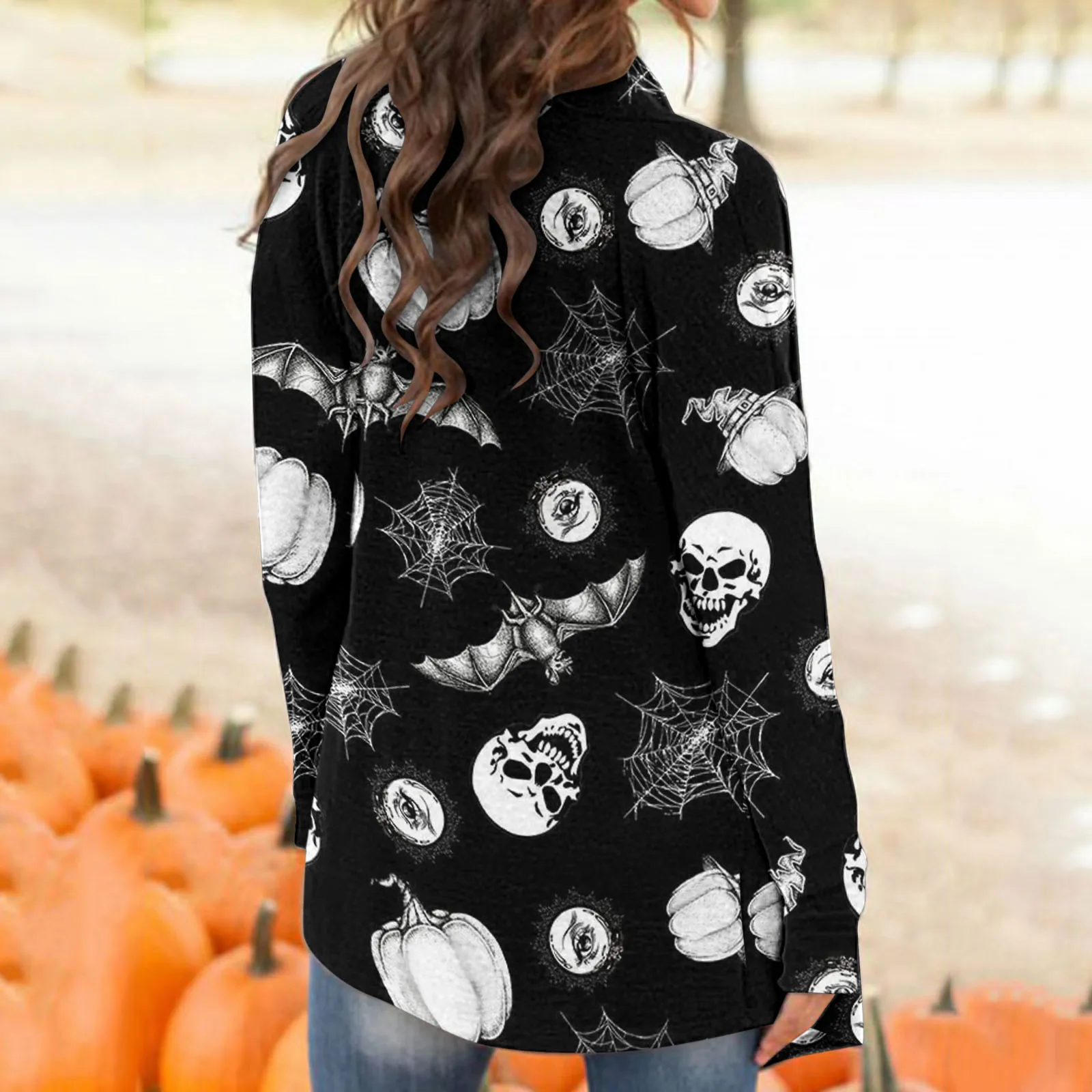 Cardigan For Women Halloween Casual Blouse Animal Cat Print Cardigan Coat Long Sleeve Tops Winter Business Clothes for Women