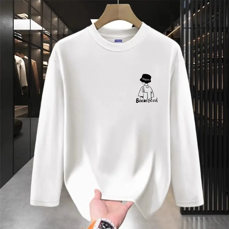 

Американская футболка с длинными рукавами, мужская осенняя новая свободная повседневная универсальная базовая рубашка с принтом, топ с круглым вырезом, пуловер с длинными рукавами