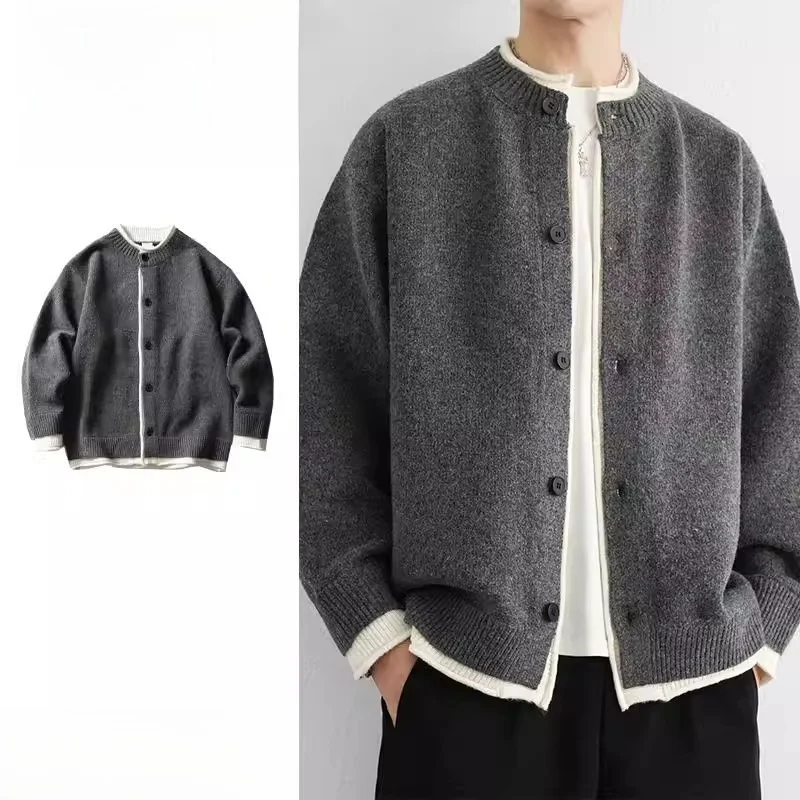 

Американский вязаный кардиган-жакет, мужской свитер с круглым вырезом, модный свитер для пар, премиум-класс, осень-зима, новинка