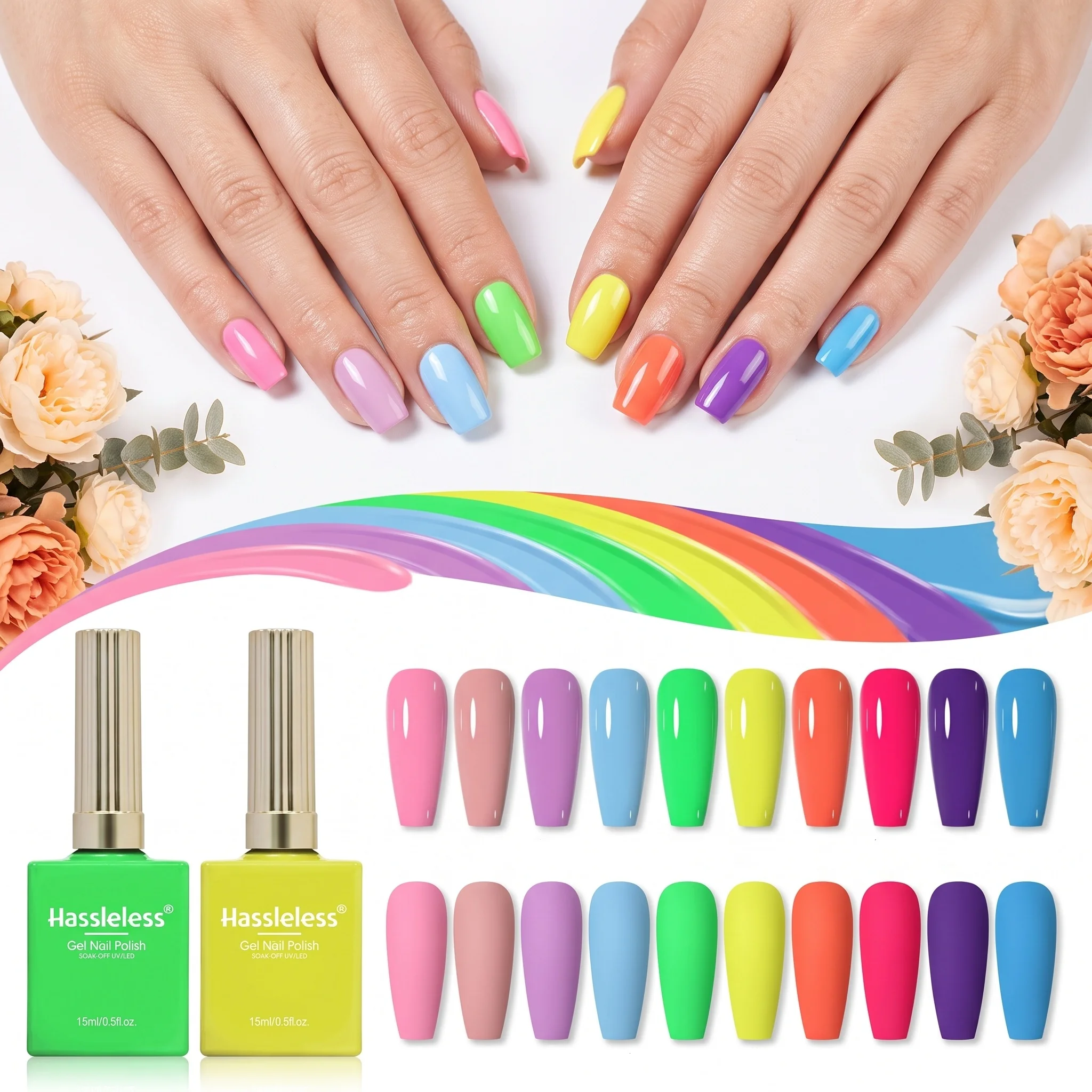 Hassleless 10Pcs Long-Lasting High-Gloss Shine, Suitable for Home DIY and Nail Salons, Beginner-Friendly, Nail Art Gift
