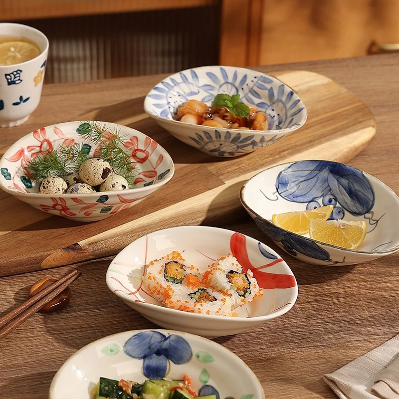 

Retro Hand-Painted Cerc Cold Di Plate Japanese Sle Dining Utensils for Appetizers Dip Sauce Bowls Fruit Platter