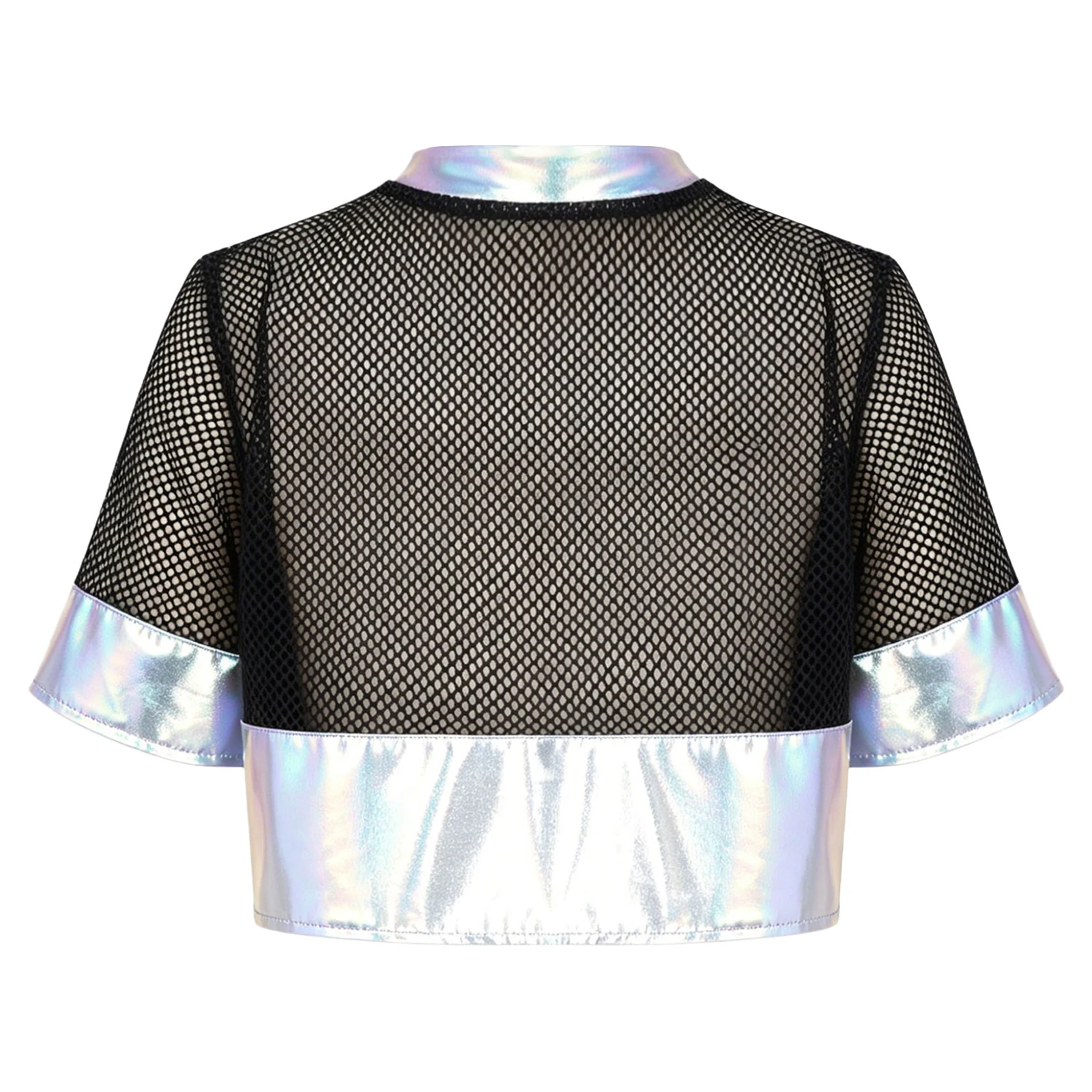 Children Short Sleeve T-shirt for Hip Hop Girls T-shirts Hip Hop Clothes Kids Jazz Dance Costume Fashion Metallic Crop Top