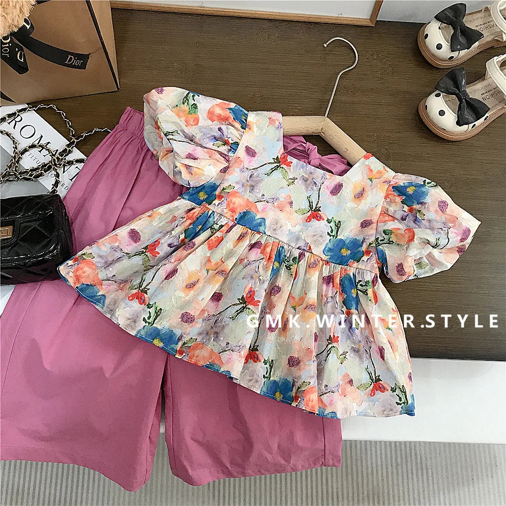 Girls' Foreign Style Flower Princess Suit Summer Baby Fashion Girl Clothes Summer Children's Doll Shirt Two-piece Set