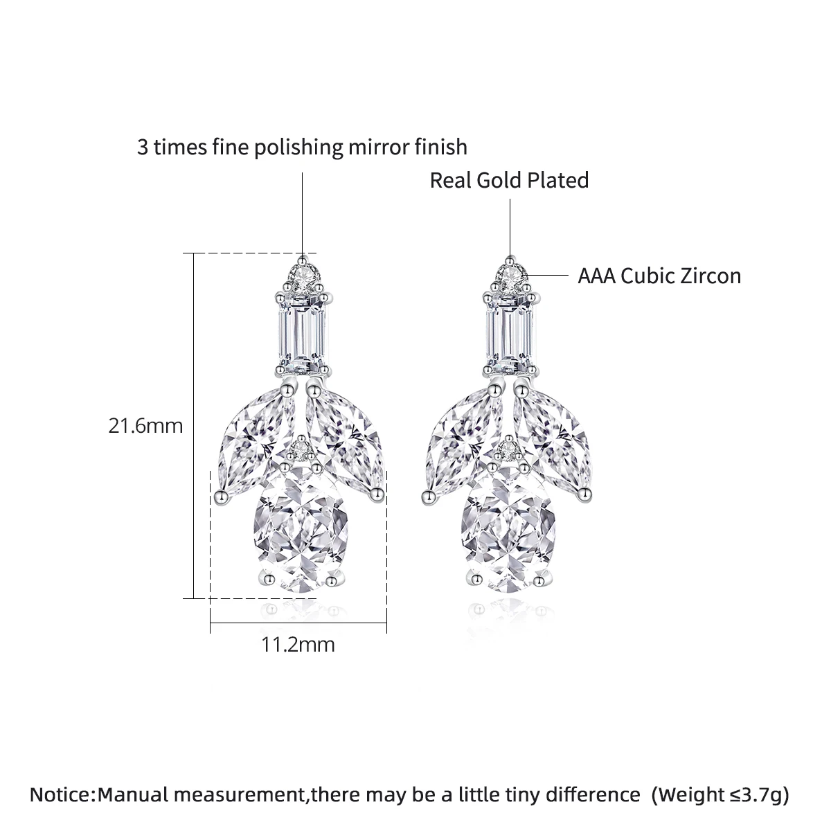 LUOTEEMI-pendientes de circonita cúbica transparente para mujer, aretes de tuerca geométricos, accesorios bonitos para fiesta de navidad