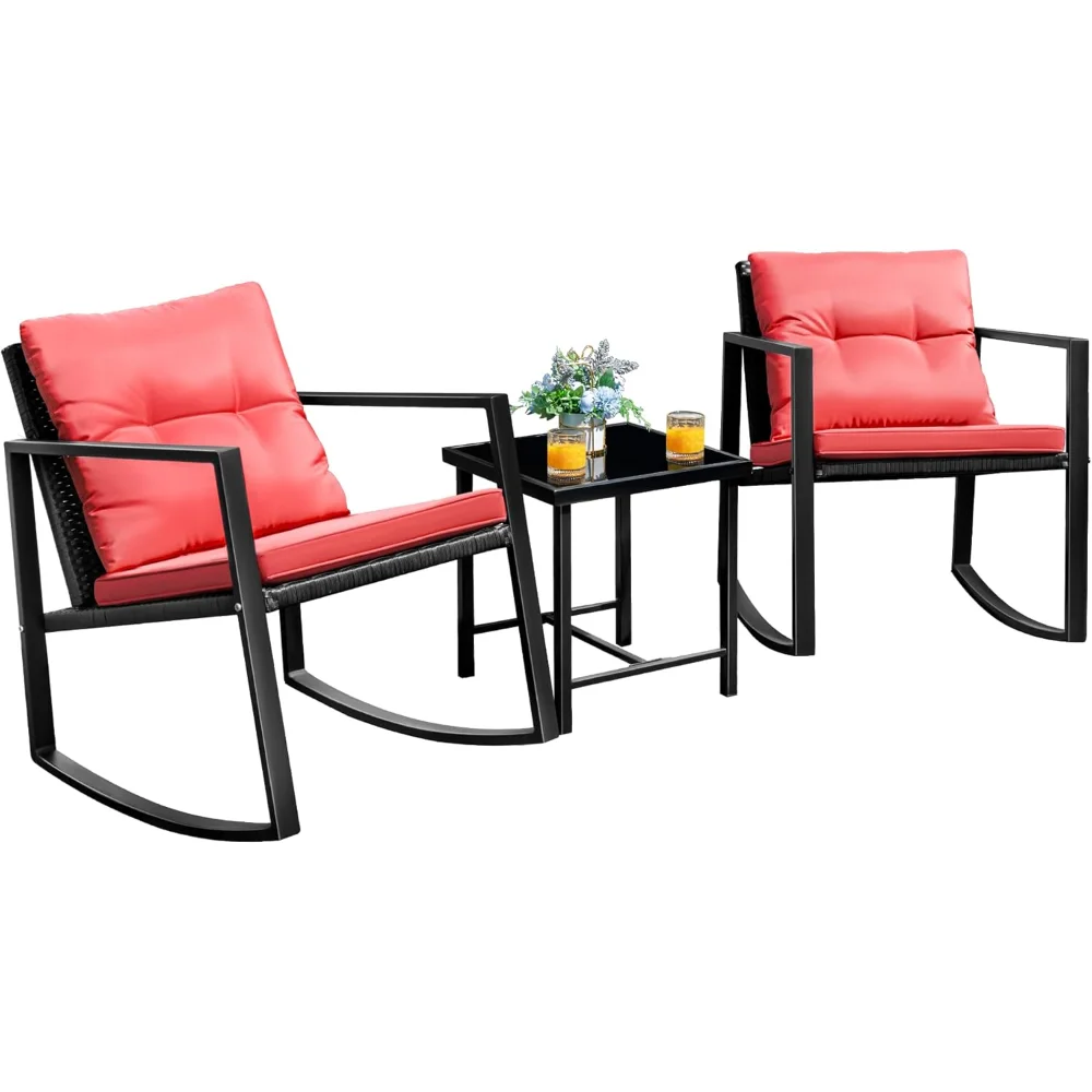 

3 Pieces Patio Furniture Set Rocking Wicker Bistro Sets Modern Outdoor Rocking Chair Furniture Sets Clearance Cushioned