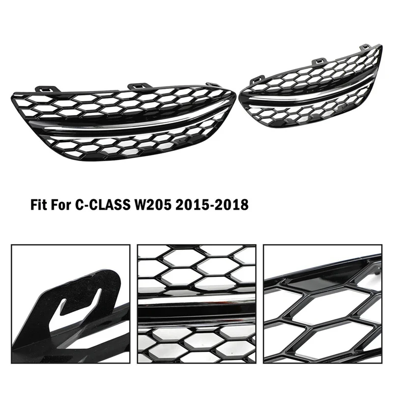 

A90Q-Black Chrome Front Fog Light Cover Plastic Fog Light Cover Fit For MERCEDES BENZ C-CLASS W205 2015-2018