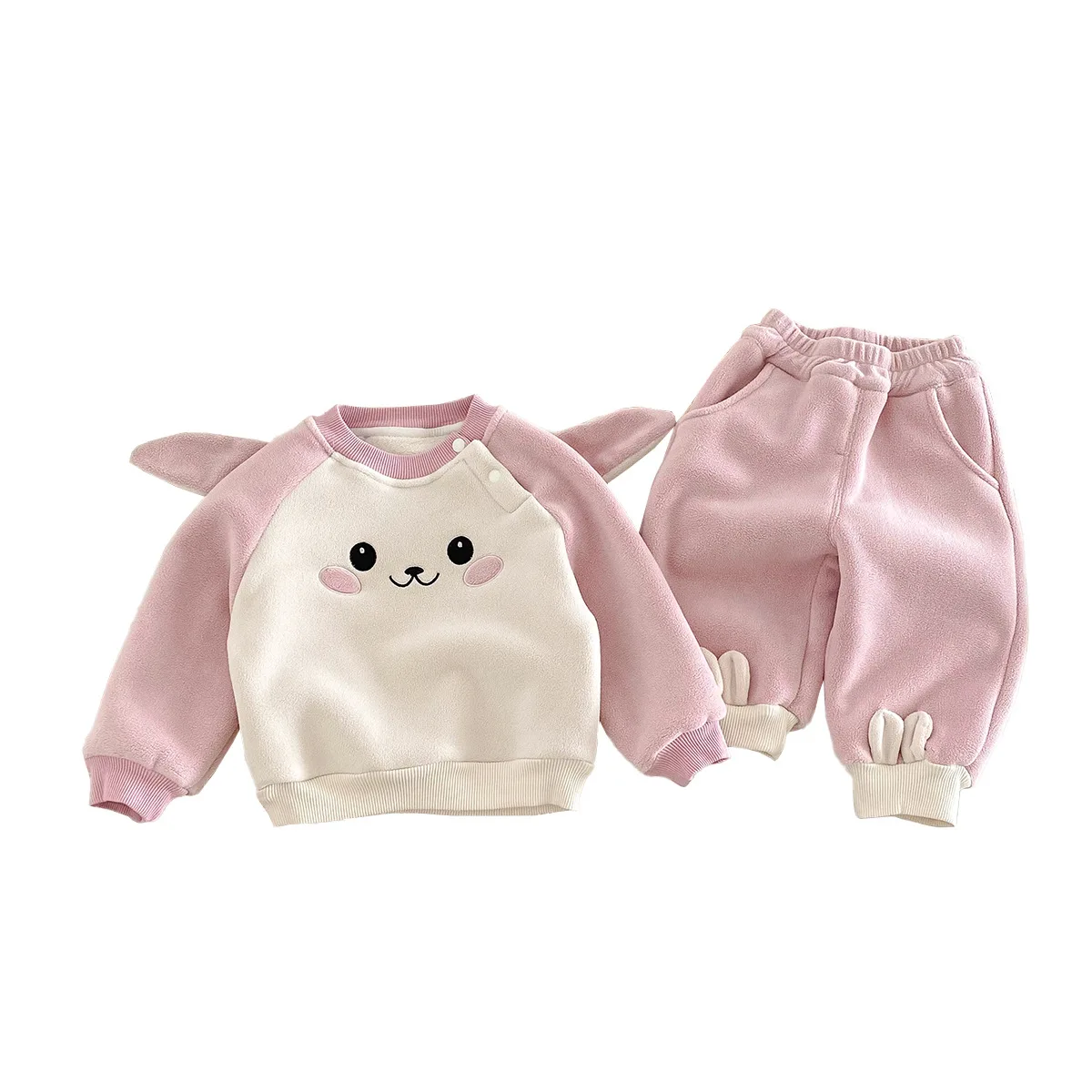 Autumn Winter Baby Girls 2PCS Clothes Set Cartoon Patchwork Sleeve Fleece Pullovers Loose Pants Suit Toddler Girls Tracksuit