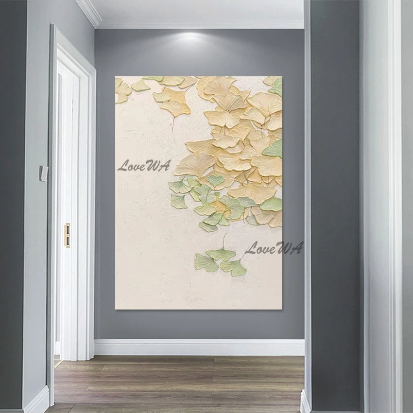 

Hand Painted Canvas Art Ginkgo Leaf Textured Abstract Oil Painting Wall Hangings Living Room Pictures Decorative Items For Home