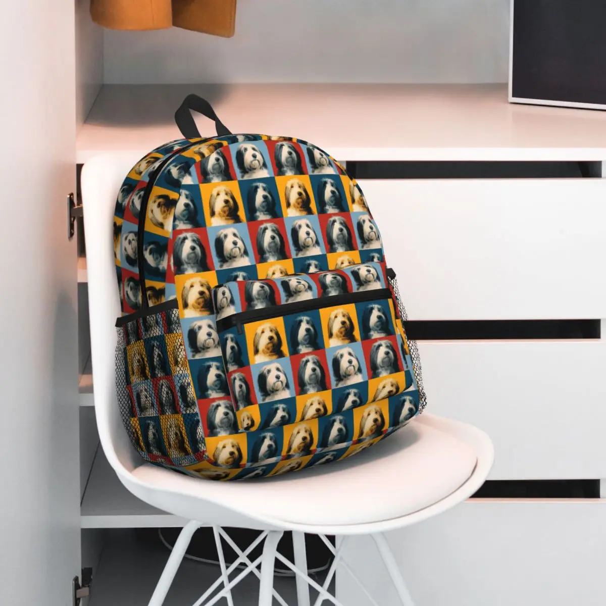 

Bearded Collie Dog Andy Warhol Style Pop Art Backpack Student BookBag Kids School Bag Computer Shoulder Bags for Men Women