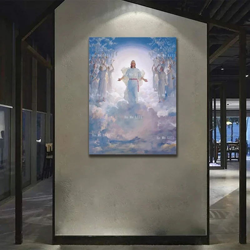 Second Coming Of Christ Jesus In White Came Down From The Clouds Canvas Wall Art For Livingroom Home Decor By Ho Me Lili