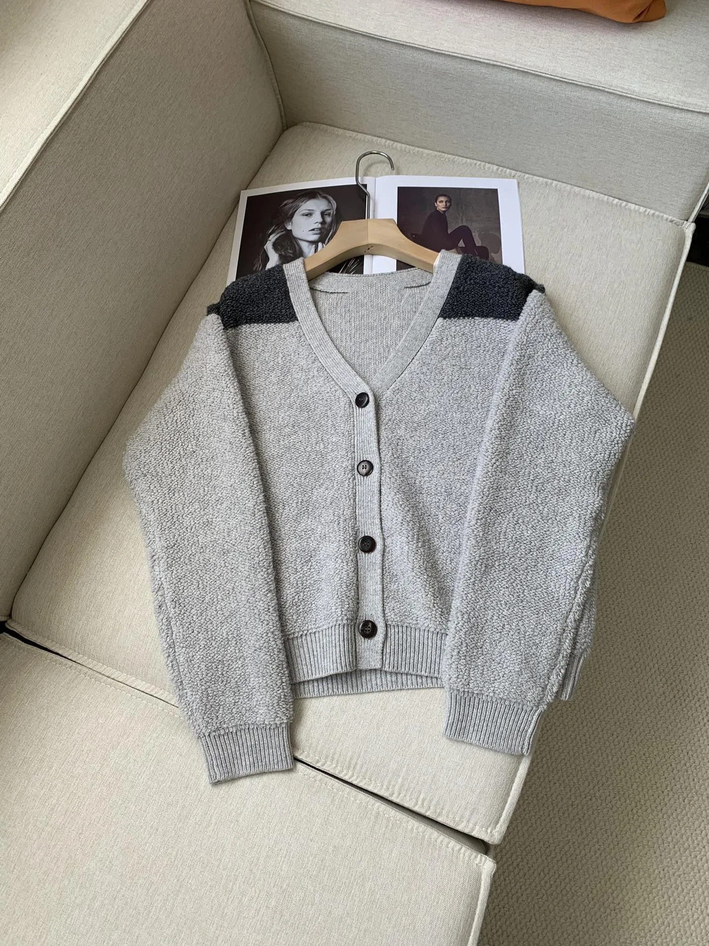 Women's Cardigan 2024 New Autumn Winter 100% Cashmere Patchwork Single Breasted V-neck Loose Casual long Sleeve Sweater