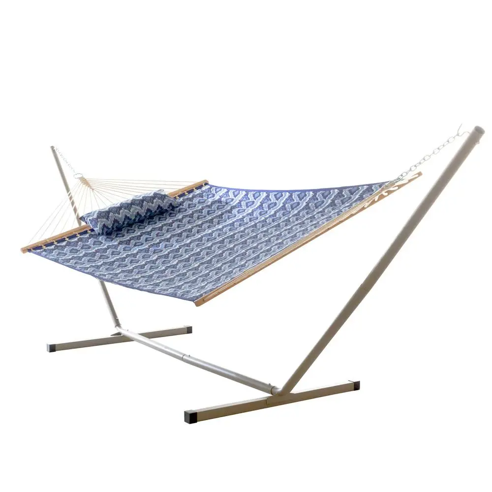 

Living Large 2Person Quilted Hammock with Stand amp Pillow Ikat, 10 ft. L x 52 in. W, 350 lb Capacity, WeatherResistant Polyest