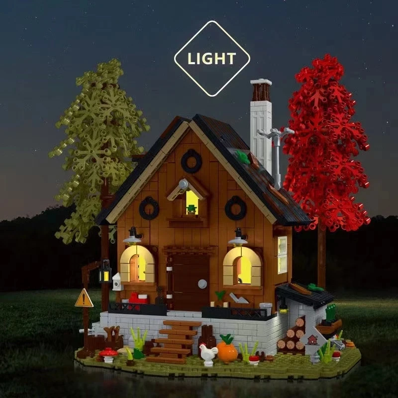 2023 NEW A-Frame Cabin Forest Wooden House Building Block Treehouse With Lighting City Street View MOC Bricks Toys For Kids Gift