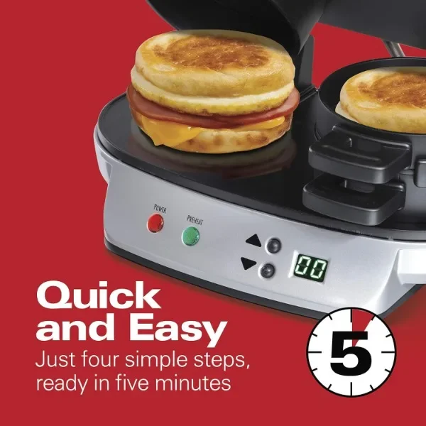 NEW NEW Hamilton Beach Dual Breakfast Sandwich Maker with Timer, Silver (25490A)