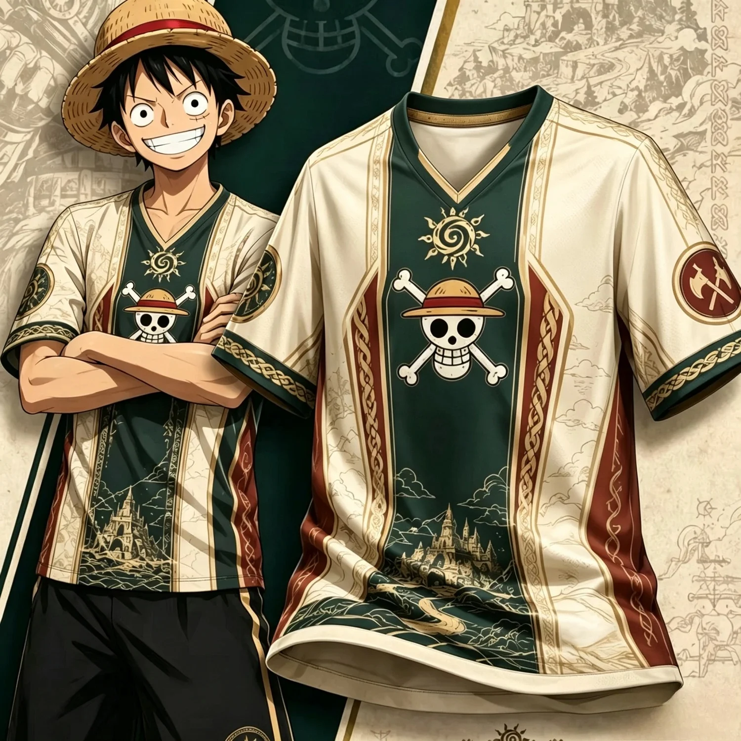 2026 new hot selling anime breathable jersey skeleton pirate logo personalized Luffy Viking style casual sports 3D printed top