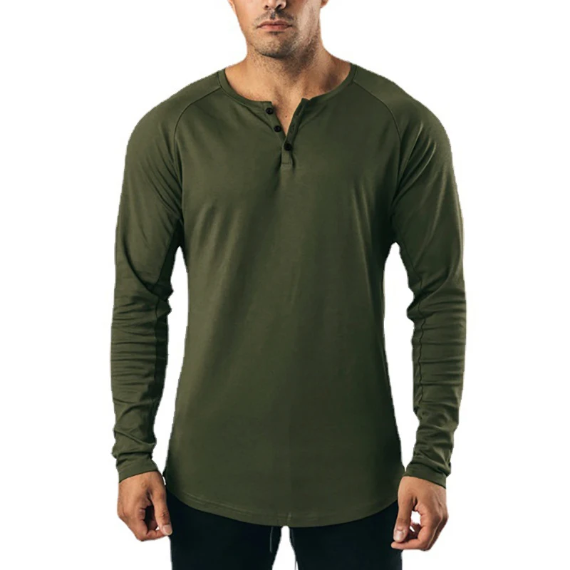 Plain Mens Casual Hip Hop Tops Slim Fit Long Sleeve V-neck T-Shirt Gym Bodybuilding Sport Cotton Shirts Fitness Muscle Clothing