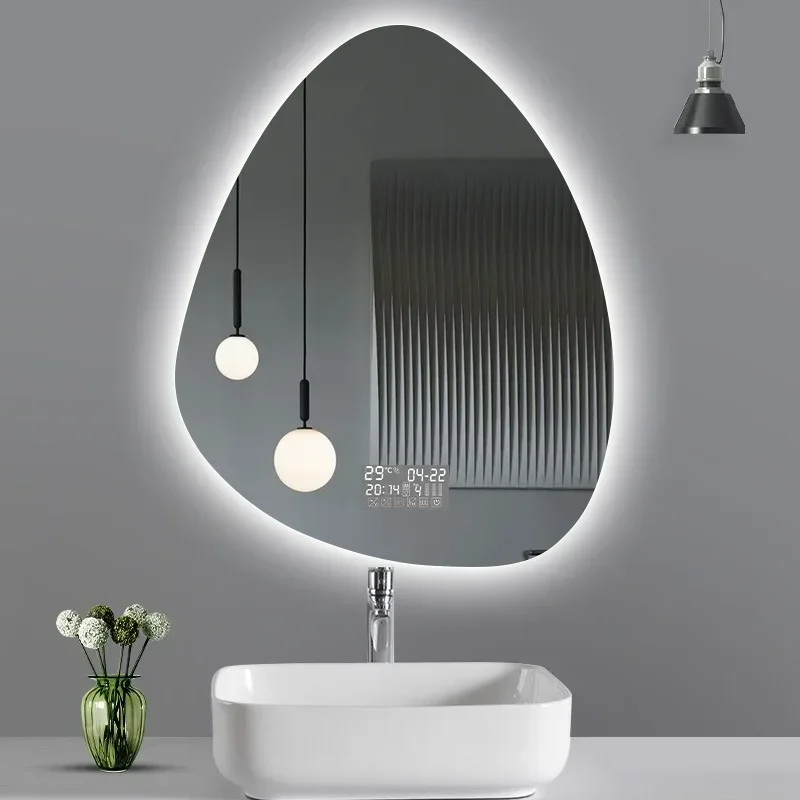 Hotel Cloakroom Vertical Irregular Bathroom Mirror Smart 3 Colors Adjustable LED Multifunction Light with Bluetooth Speaker