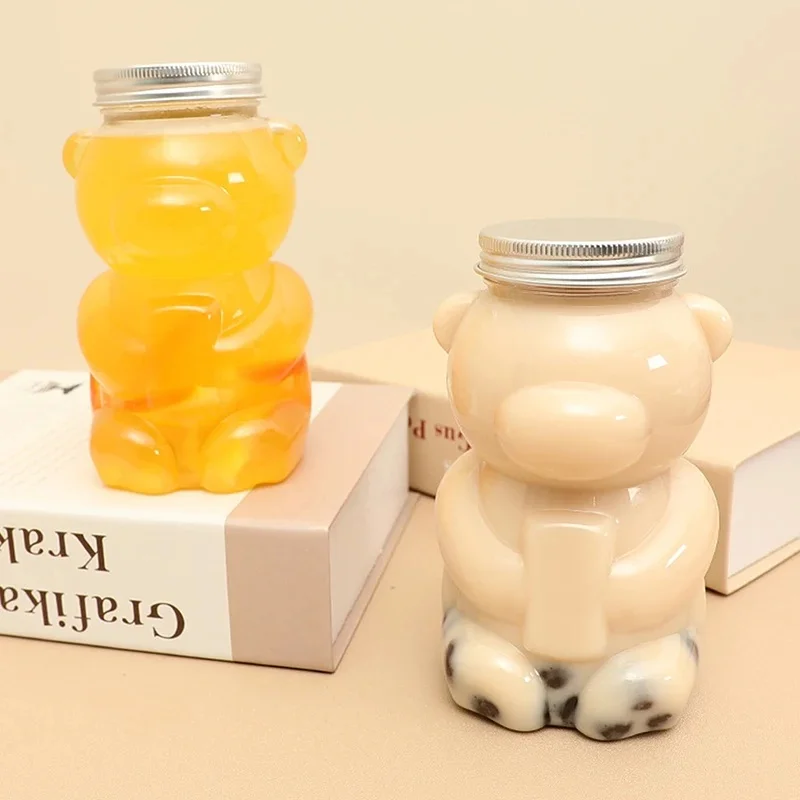 500ml Kawaii Bear Water Bottle, Portable Transparent Drinking Cup for Milk Tea Coffee Juice, Home Beverage Drink Bottle
