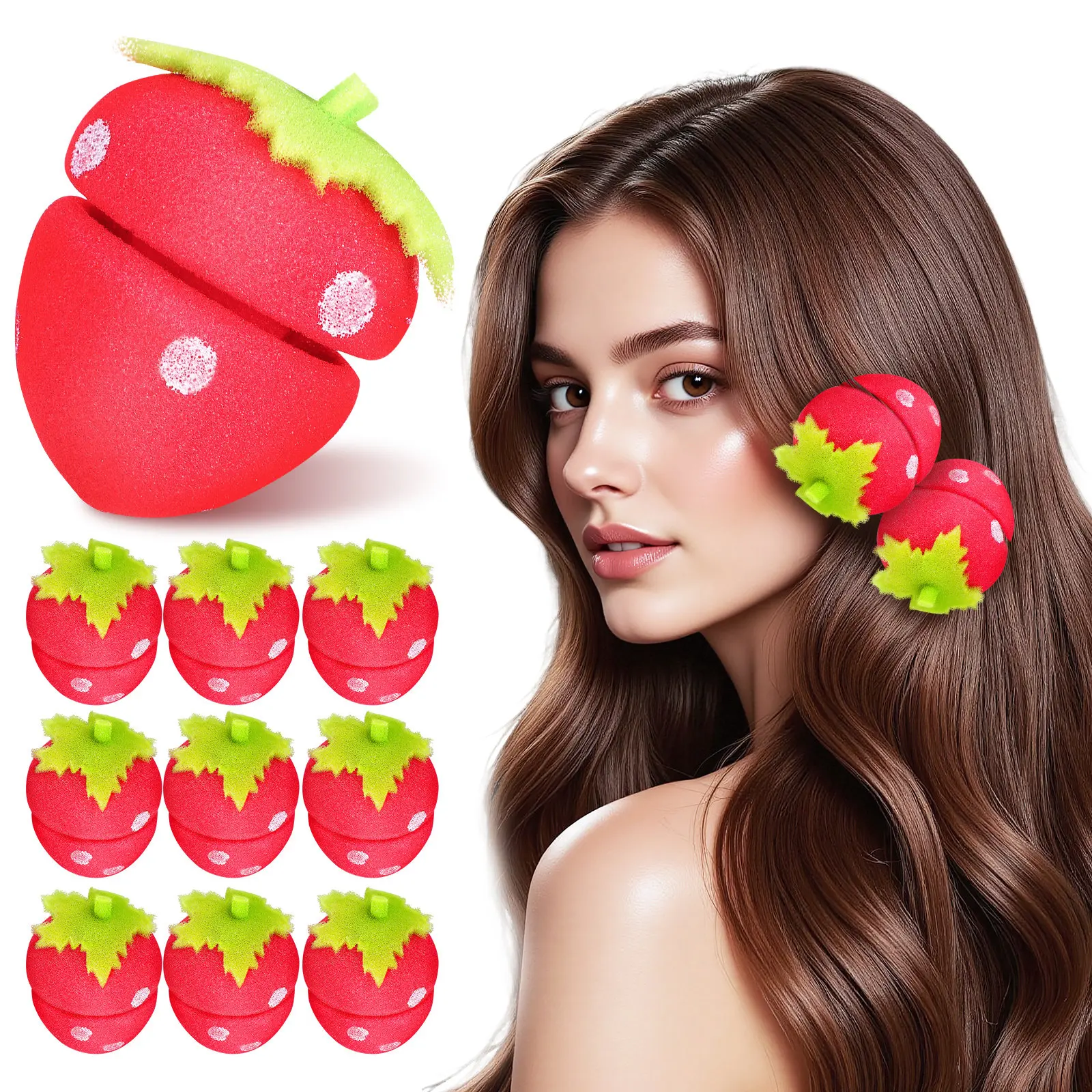 Strawberry Sponge Hair Rollers Heatless Curlers for Overnight Curls Gentle on Hair Easy Use Bouncy Waves Loose Curls