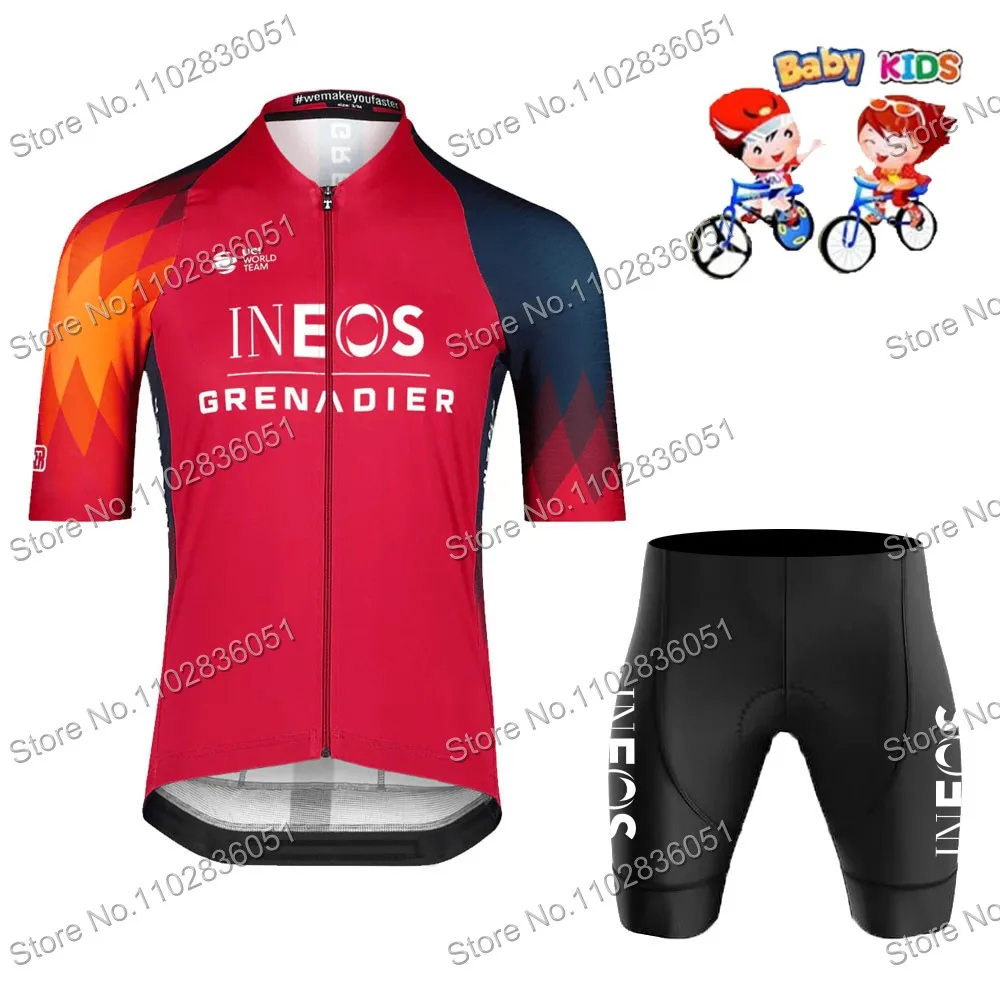 2024 Kids Ineos Grenadier Cycling Jersey Set Boys Cycling Clothing Summer Road Bike Shirt Suit MTB Girls Bicycle Shorts Sports