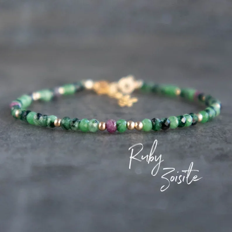 Ruby in Zoisite Bracelet, Grief Healing Bracelet Gift for Her, Beaded Crystal Bracelets for Women, Gemstone Jewelry for Women