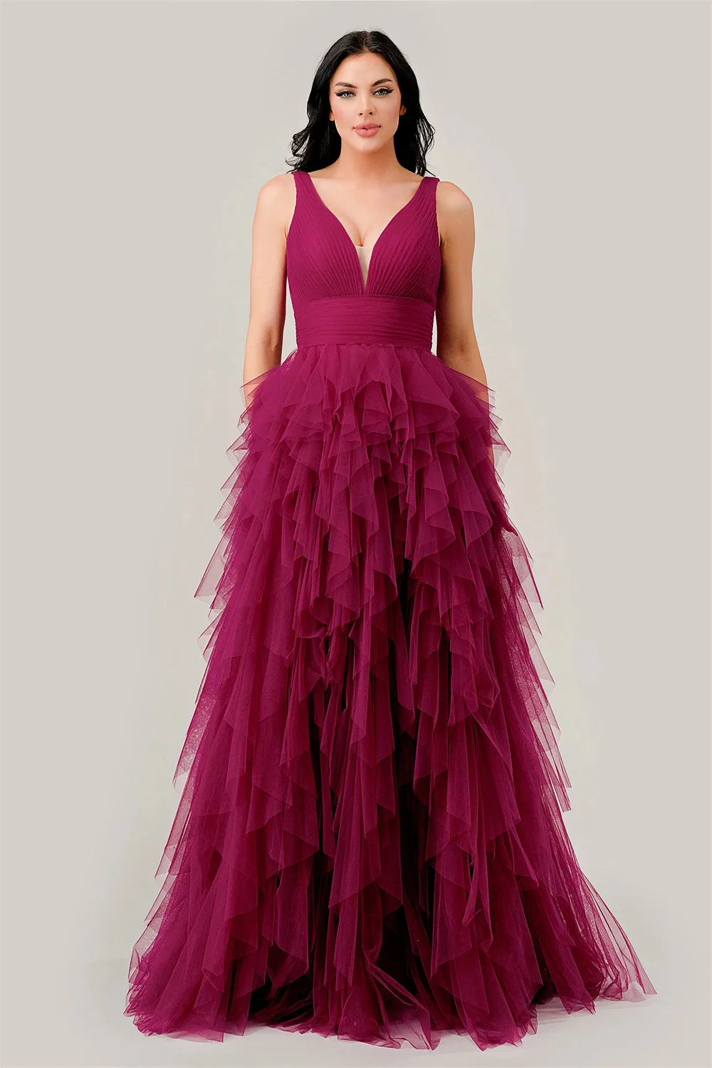 Annie Deep Purple Prom Dresses Tulle Ruffles Evening Dresses Women's Wedding Formal Occasions Dresses Vestidos De Noche2024