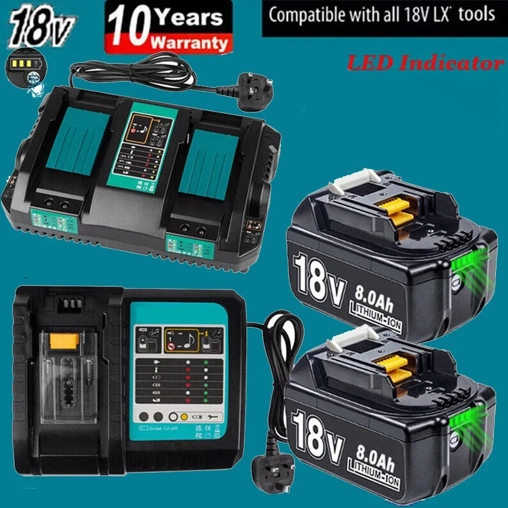 Für Makita 18V Akku 6,0Ah/8,0Ah BL1830 BL1860 BL1850B BL1840 Schrauber-Akku & Ladegerät Ersatz-Werkzeugbatterien