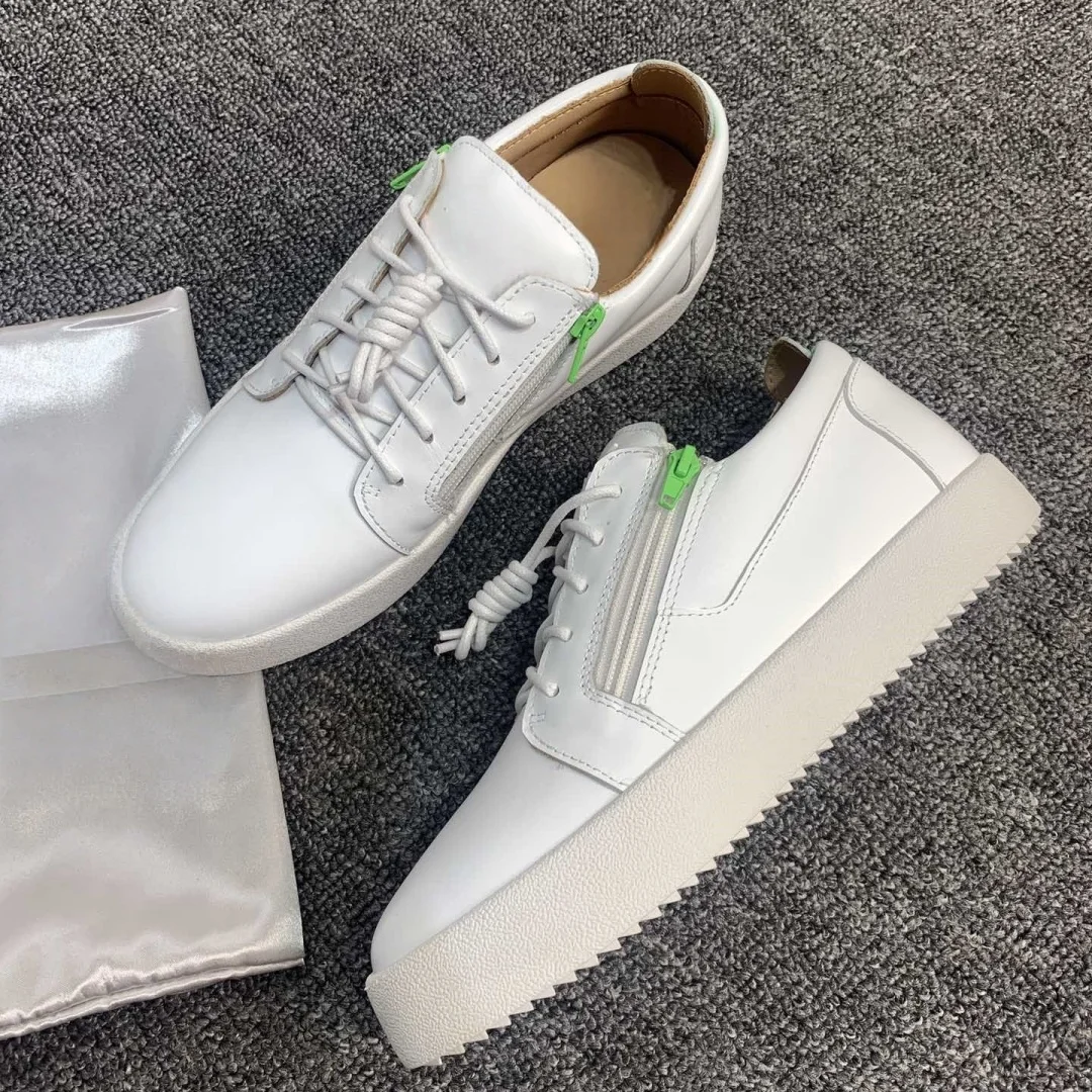 

Top Hight Quality Casual Sneakers For Men and Women Real Leather Brand Designer Unisex Tennis Shoes GZ Zipper Loafer Shoes G0456