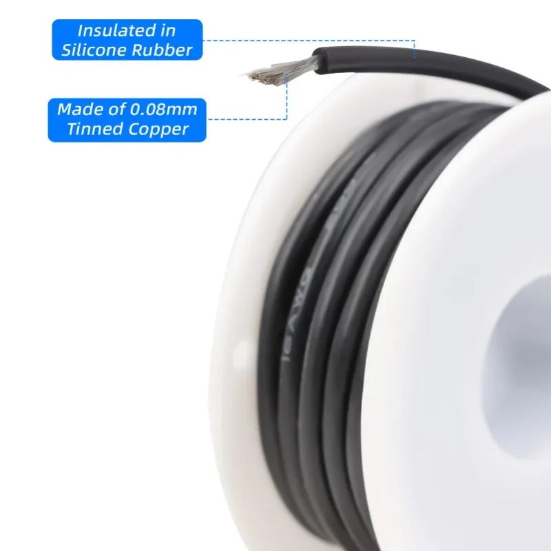 16-30AWG Assorted 5 Colors Box Pack High Temp Soft Silicone  Wire, Tinned Copper Stranded Flexible DIY Electronic Wiring Cable
