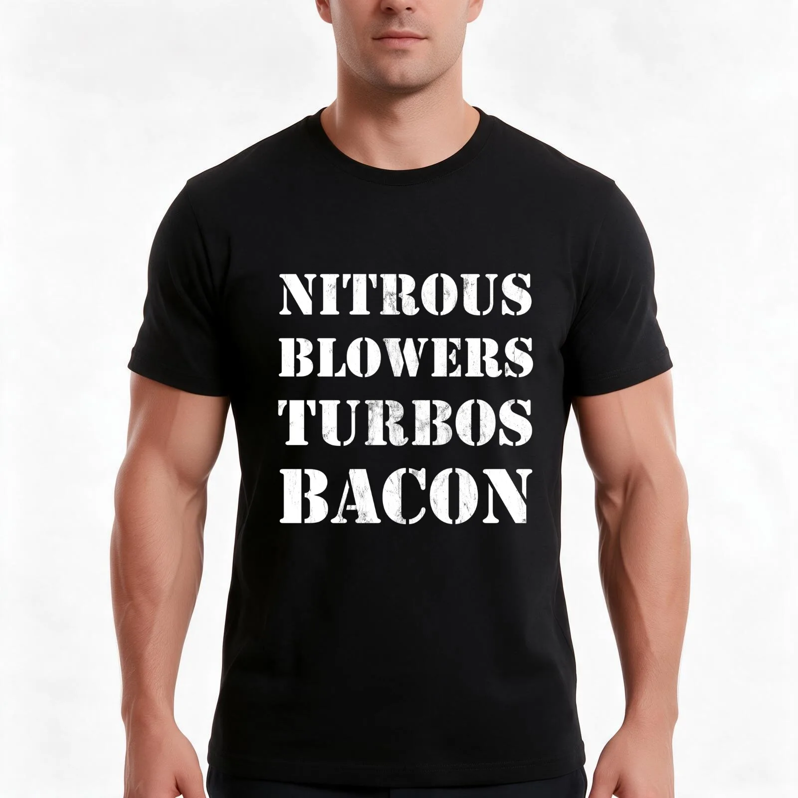 Nitrous & Blowers & Turbos & Bacon Design T-Shirt, Summer Casual Cotton Tee, Oversized Streetwear Tops, Vintage Graphic Print