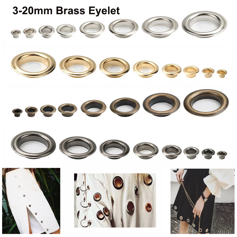 Gun Black 3mm-20mm 100sets Brass Eyelet with Washer Leather Grommet Round Eye Rings For Shoes Bag Belt Hat Curtain Scrapbooking